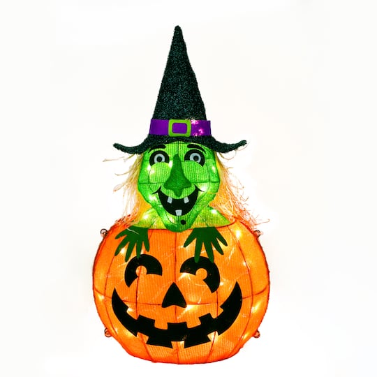 28'' Pre-Lit Pumpkin and Witch Halloween Décor